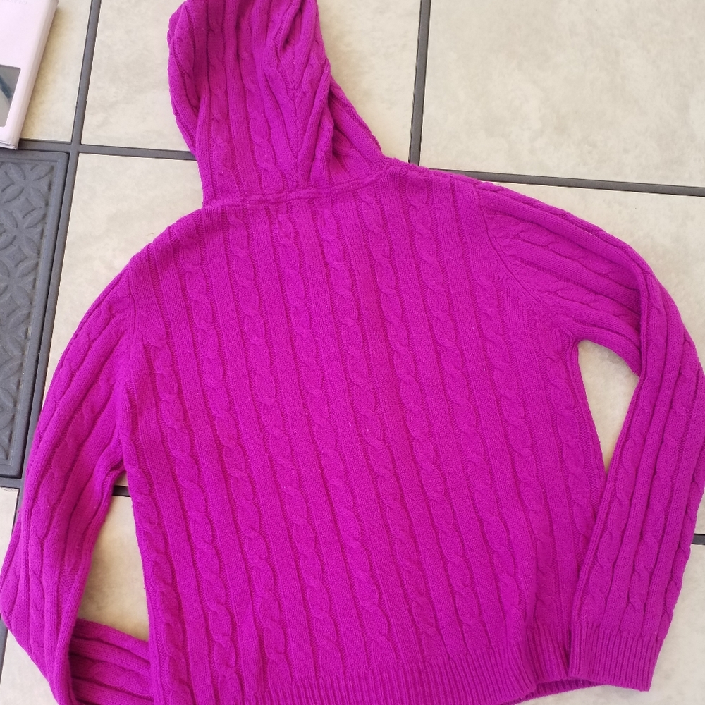 Old Navy SWEATER Jacket Dark Pink Zip Hooded Size L Cable Knit - Picture 8 of 9